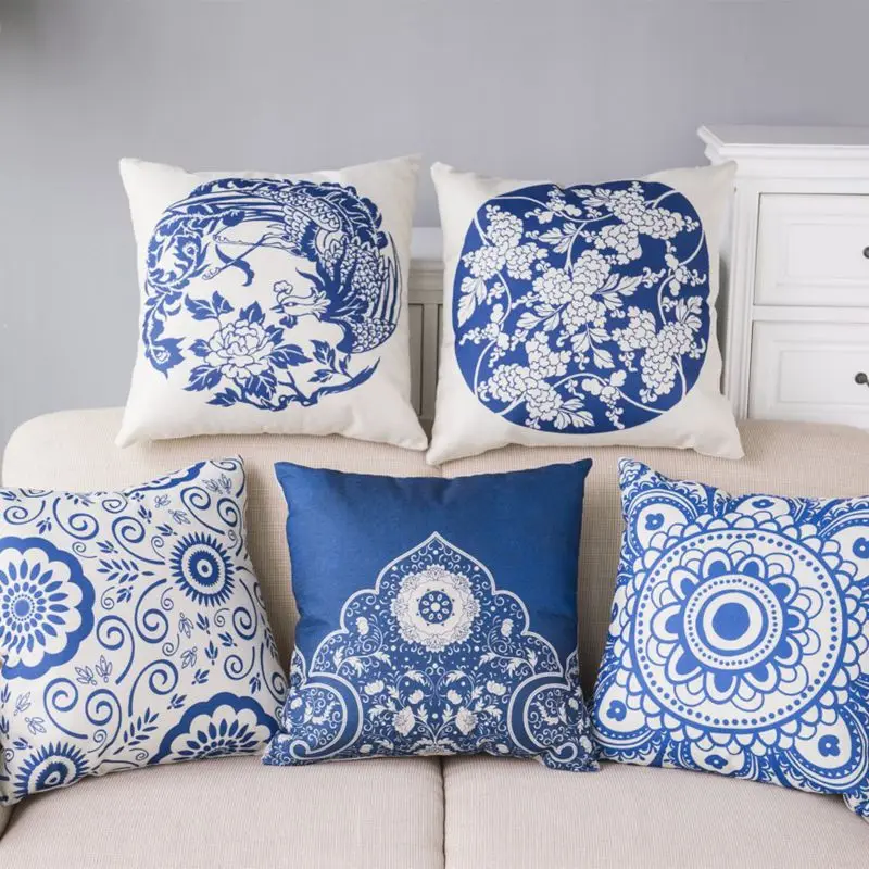 Folk custom Phoenix Blue And White Porcelain Cushion Cover Sofa Car
