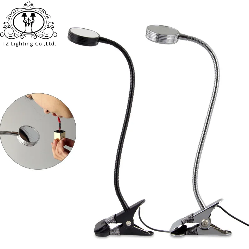 

TZ Usb LED Book Light Clip Table Lamp Dimmable With Mirror Gooseneck Reading Lamp For Study Desktop Desk Lamp 5DV 3W Aluminum