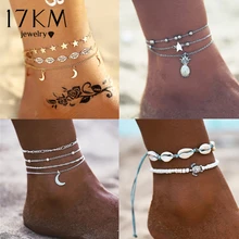 2019 Plata Vintage Color multicapa Luna pulseras para mujeres niñas perlas de Bohemia pulsera de tobillera mujer joyería hecha a mano regalo