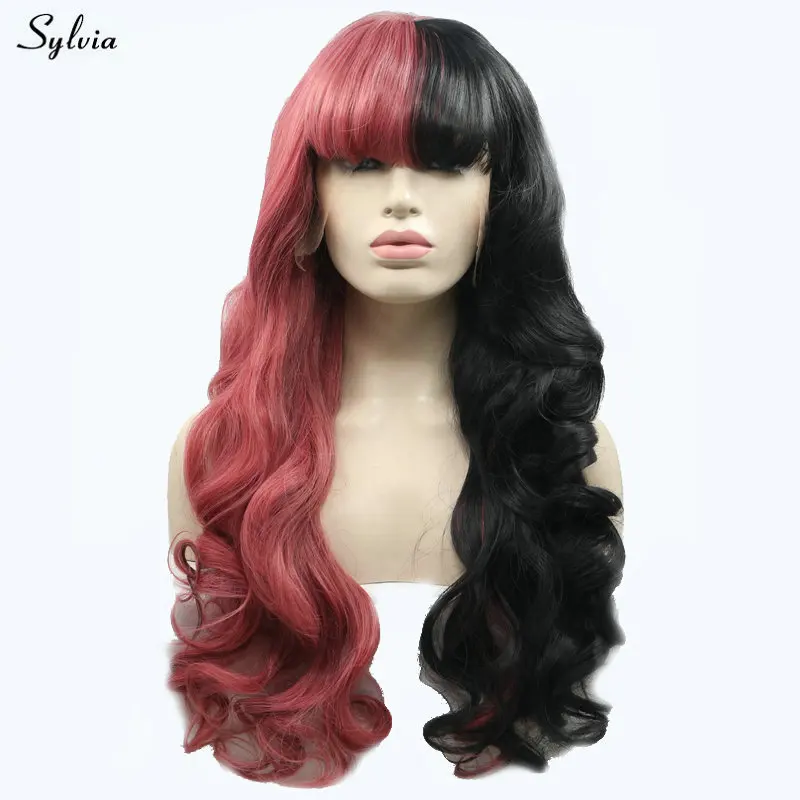 Sylvia Body Wave, новые синтетические парики на шнурках спереди для девушек, маскарадный парик для вечеринки, длинные волосы с наполовину красными/черными смешанными цветами - Цвет: Многоцветный