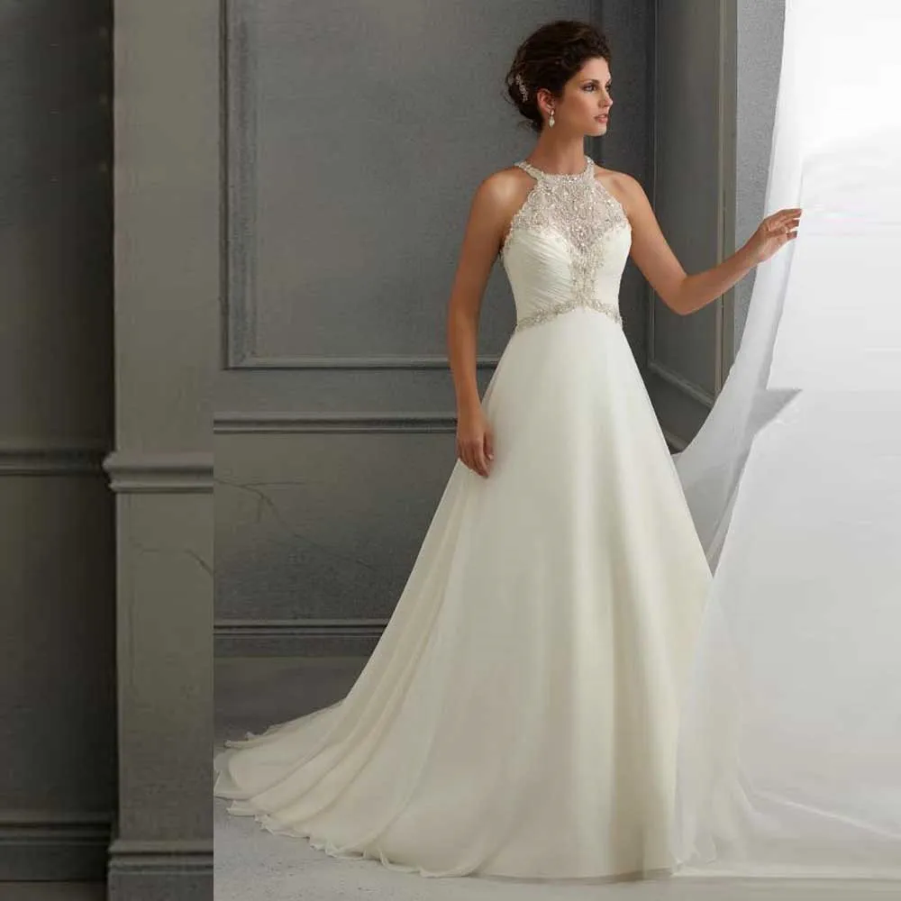 2016 New Halter Neck Off The Shoulder Floor Length Wedding Dress With
