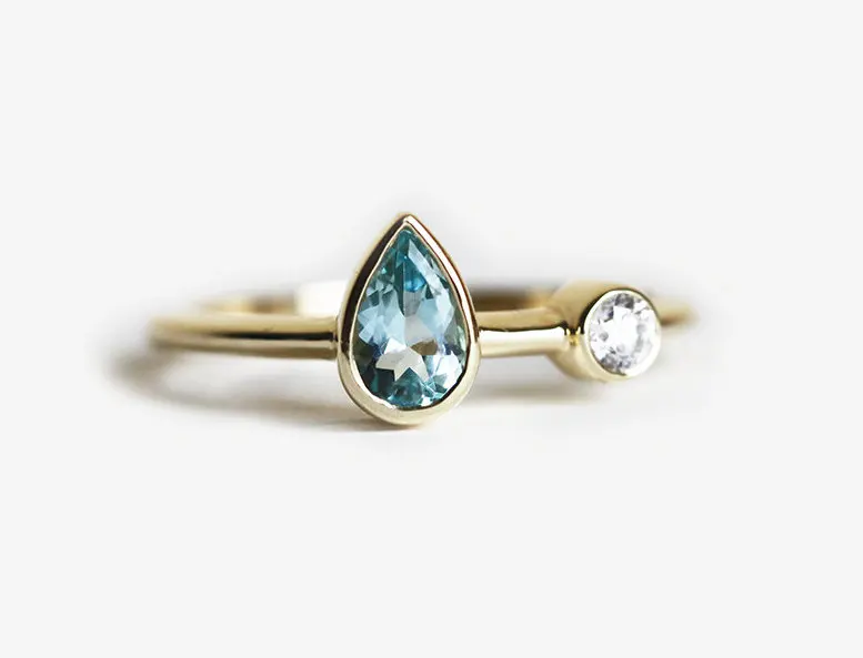 14k18k 008ct ring for women pear aquamarine wedding ring white aquamarine side stone engagement ring pear cut ring in rings from jewelry accessories on - Aquamarine Wedding Ring 14k18k 008ct ring for women pear aquamarine wedding ring white aquamarine side stone engagement ring pear cut ring in rings from jewelry accessories on - Aquamarine Wedding Ring