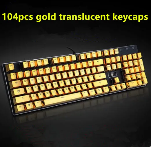 Е элемент PBT механическая клавиатура специальная Подсветка ключ колпачки личности полупрозрачный гальванический металлический колпачок - Цвет: Золотой