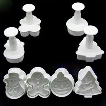 

4Pcs Xmas Snowman Fondant Cake Molds Biscuit Cookies Plunger Cutter Decor Tool