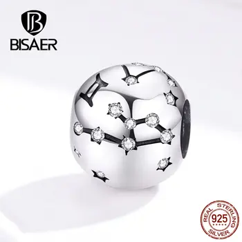 

925 Sterling Silver Gemini Star Sign Zodiac Beads Twelve Constellations Charm Fit BISAER Charms Bracelets DIY Jewelry
