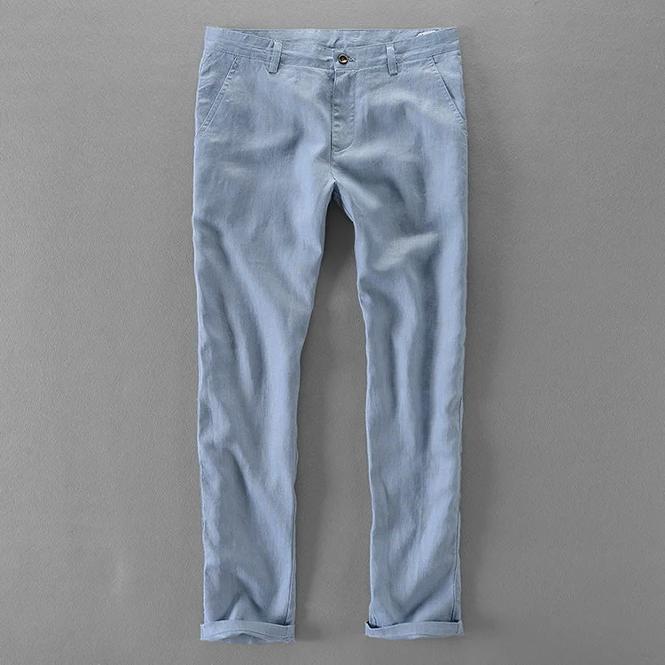 100% Quality Pure Linen Casual Pants Men Brand Long Trousers Men Business Fashion Pants For Men Pantalones Pantaloni Un Pantalon casual pants for men