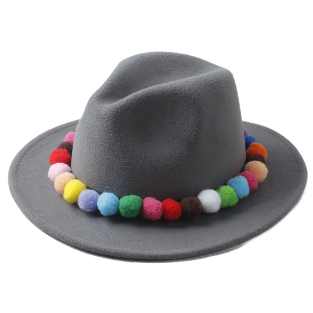 Модная женская шерстяная зимняя фетровая шляпа Федора с милой цветной лампочкой Laday Панама Шляпы для девочек мягкая фетровая шляпа в джазовом стиле Гангстерская шляпа