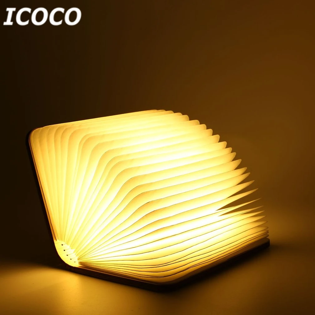 ICOCO USB перезаряжаемая светодиодная Магнитная складная деревянная книжная лампа