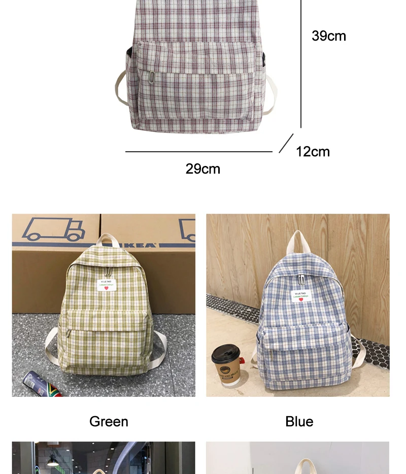 DCIMOR клетчатый холщовый женский рюкзак в Корейском стиле для колледжа, школьные сумки для подростков, женские дорожные рюкзаки для девочек, Mochilas