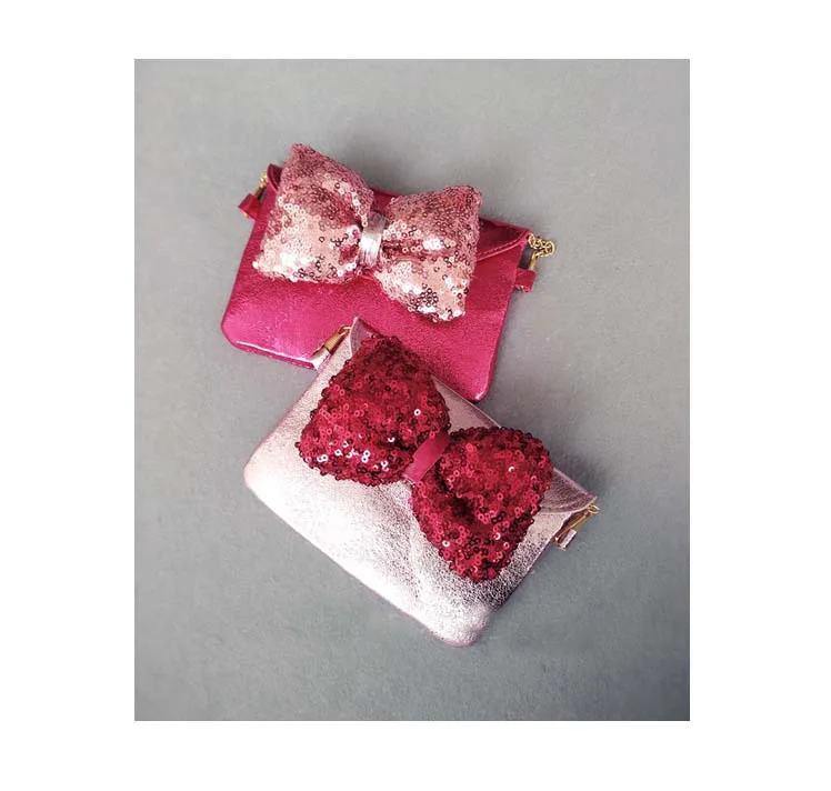 

Baby Girls Shining PU Bow Coin Purse Fashion Princess Chain Coin Bag Children Ladylike Korean Style New Bag Square Small Bag