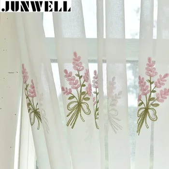 

Junwell Cotton Linen Fabric Panel Curtains For Living Room Floral Embroidery Curtain For Bedroom Drapes Punching Top Process
