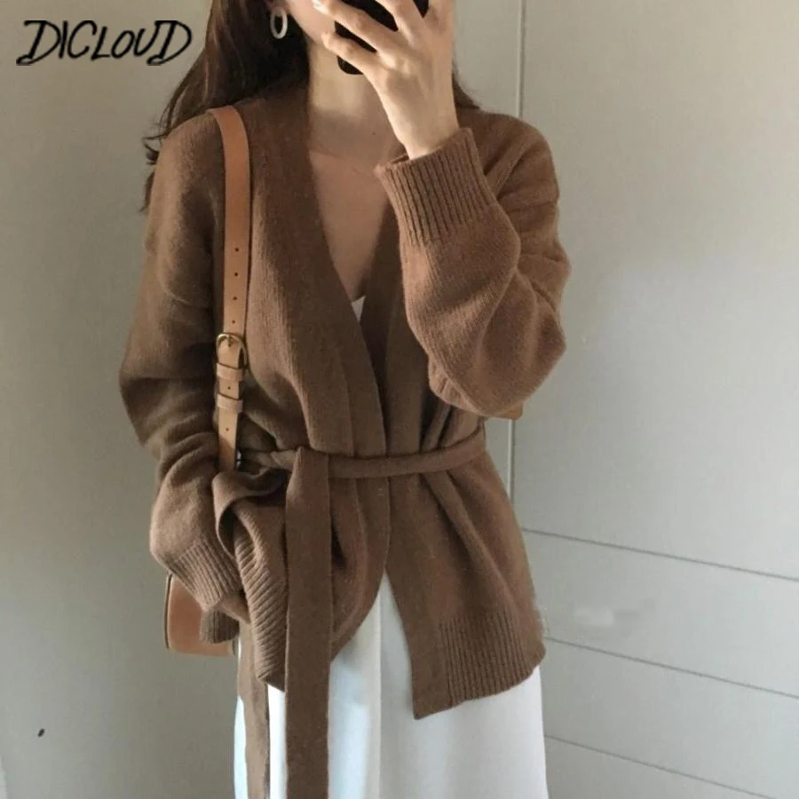 

DICLOUD Korean Autumn Loose Sweater Cardigan Woman 2018 Fashion V-Neck Long-Sleeved Cardigan Coat Casual Warm Retro Sweaters