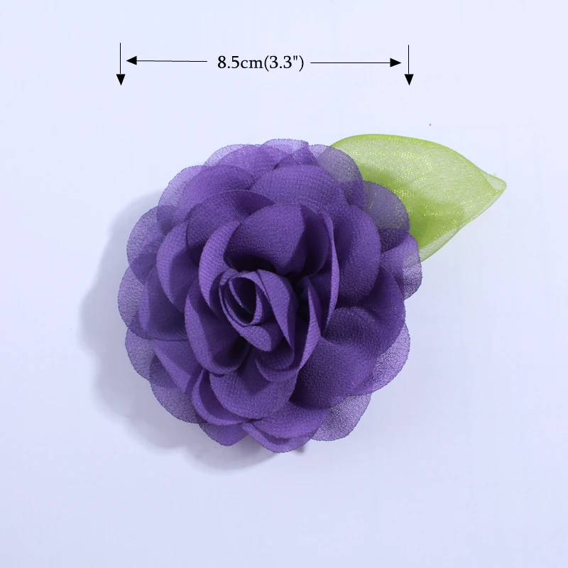 10PCS 8.5CM Fashion Chiffon Fabric Flower With Green Leaf For Wedding Dress Decoration Artificial Flowers For Wedding Invitation 10PCS 8.5CM Fashion Chiffon Fabric Flower With Green Leaf For Wedding Dress Decoration Artificial Flowers For Wedding Invitation