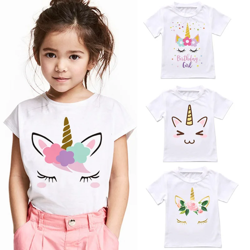 

DERMSPE New Summer Trend Kids Children Girls Boys Cotton Short Sleeve Cute Cartoon Print Clothes Tops Kids Baby T-shirt White