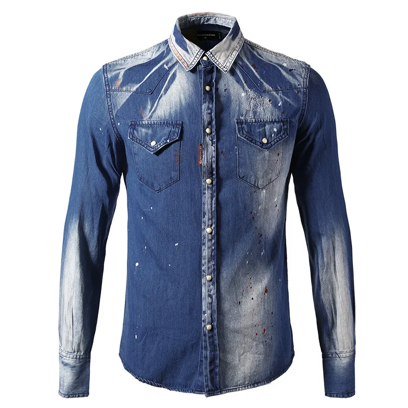 

2018 Spring and Summer New Men's Denim Shirt Casual Shirt Jacket Men Shirt Long Sleeve Streetwear Men Autumn Printing Shirt