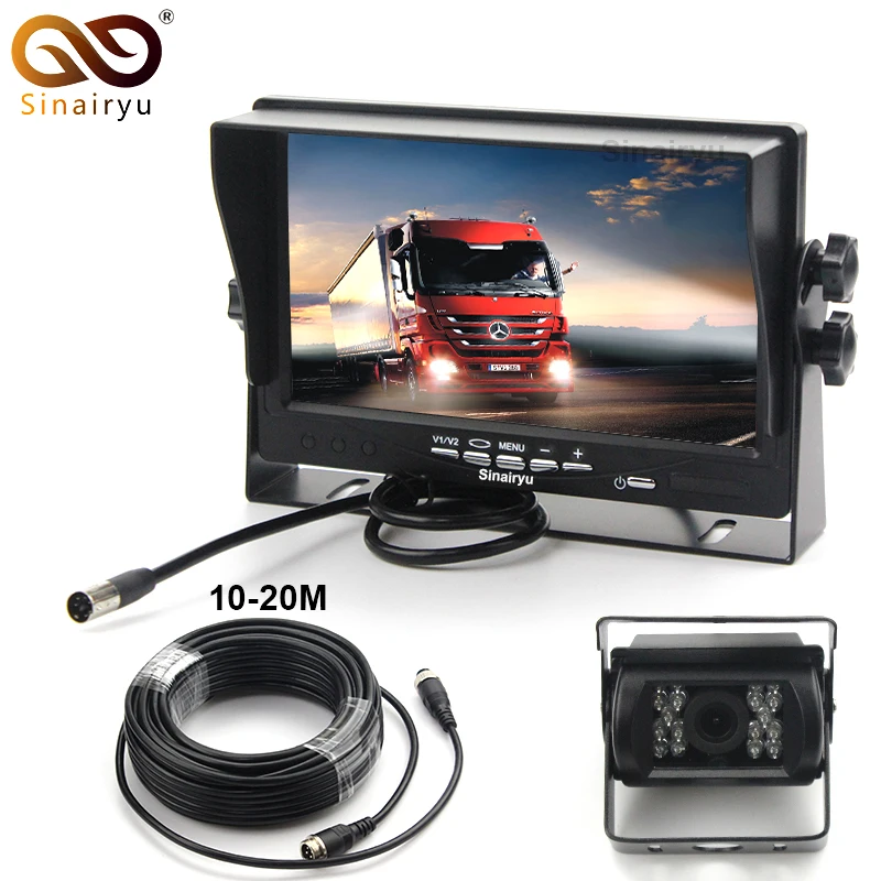 

Sinairyu Large Vehicle Truck Bus 7" TFT LCD Monitor 2 Video Input + Metal IR Rear View Camera No Parking Line Aviation Grade