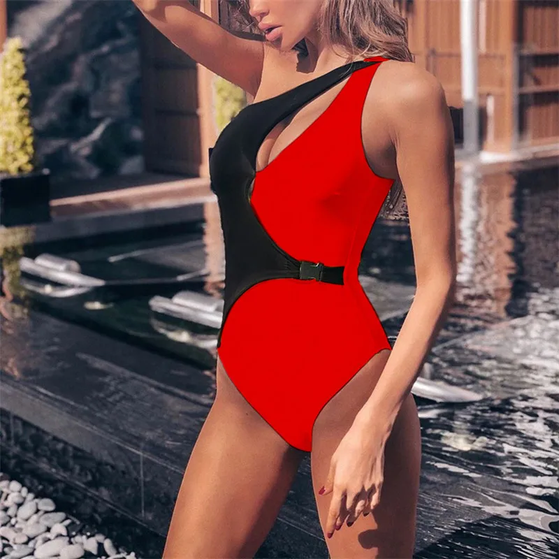 Evage pitaya 2019 купальники женские цельные maillot de bain one piece одно плечо выдалбливают Лоскутные высокие купальники для фитнеса