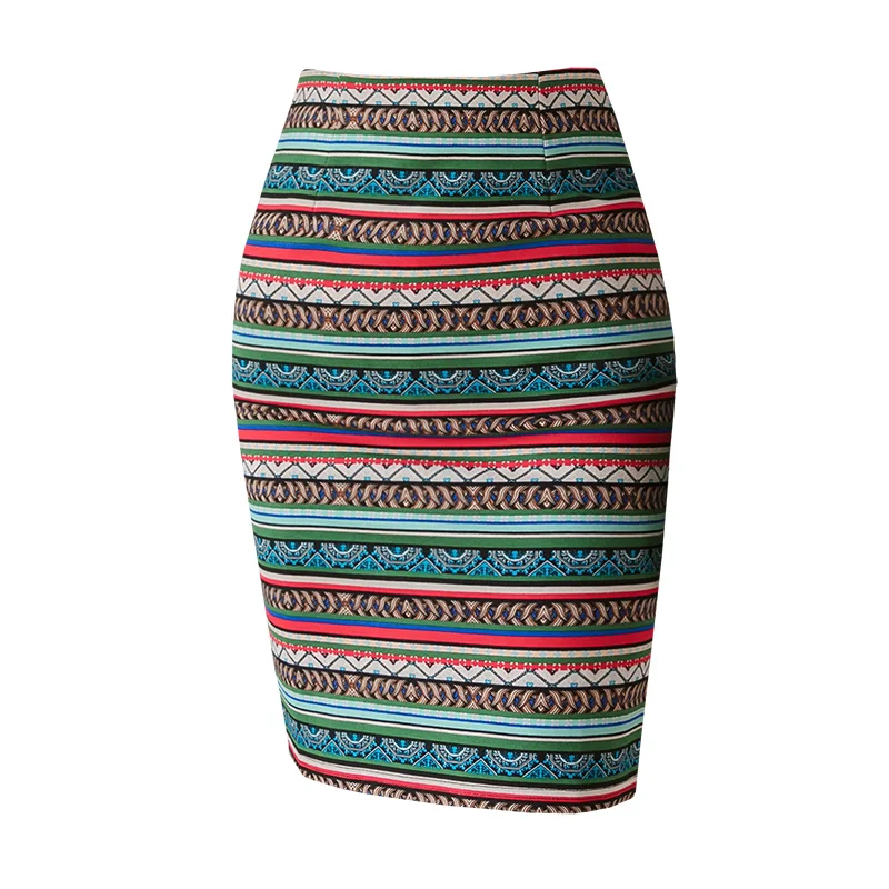 Высокая талия размера плюс винтажные женские юбки карандаш Осень элегантные Этнические принты офисные женские тонкие мини юбки женские Saias 5xl