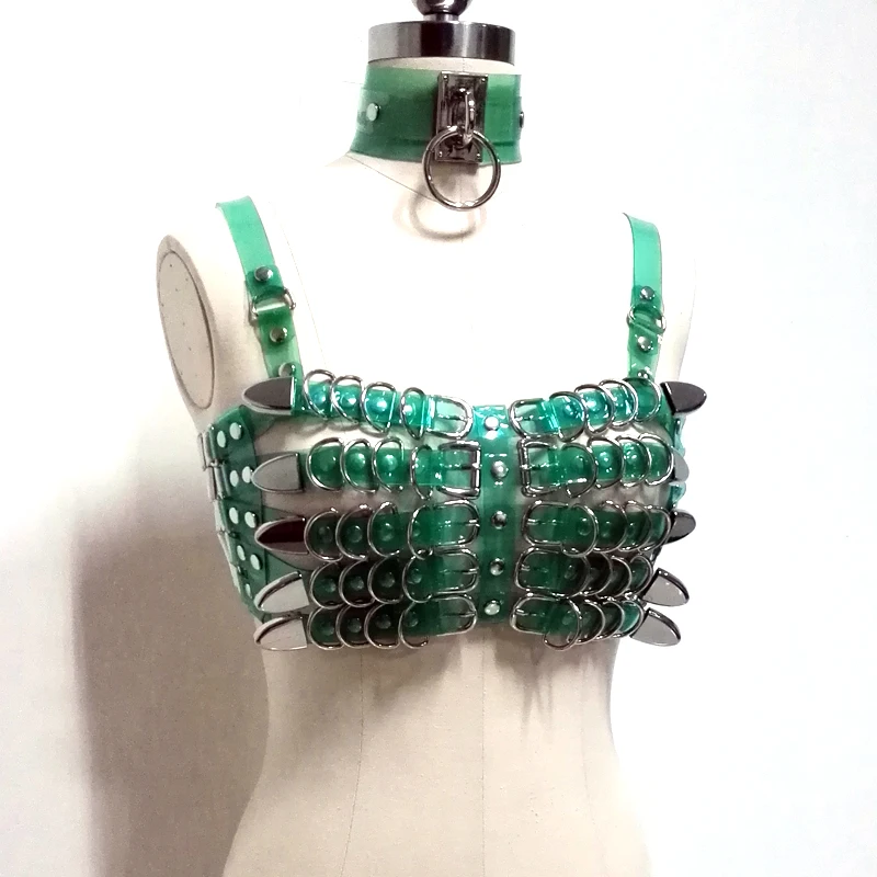 100% Handmade Sexy 5 Row Caged Bra Top Heavy Duty Metal Chest Bra Oversized Choker Waist Belt with Chain Link