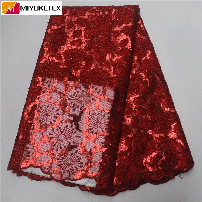 

Red African Sequins Lace Fabric 2019 High Quality Lace French Organza Lace Nigerian Tulle Lace Fabrics For Wedding PSA357-1