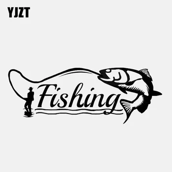 

YJZT 15.5*5.7CM Funny Fishing Hunter Decor Car Modelling Sticker Vinyl Silhouette C12-1608