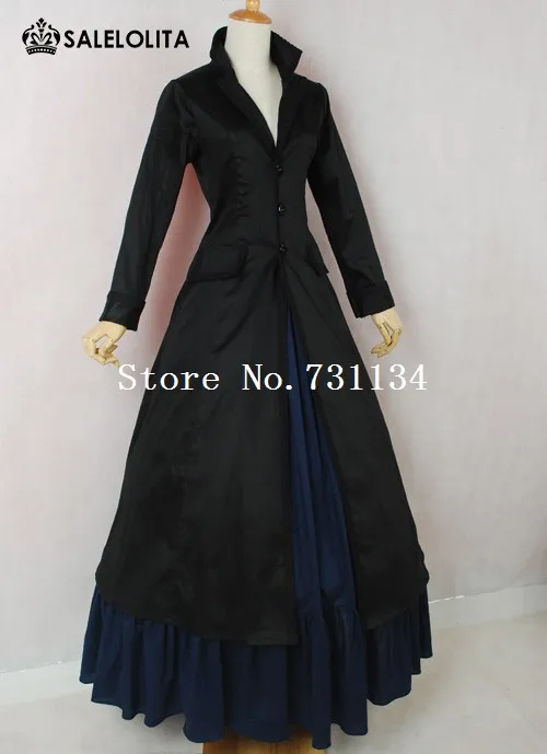 

Hot Sale Black And Blue Victorian Edwardian Downton Abbey Steampunk Titanic Frock Dress Reenactment Costume