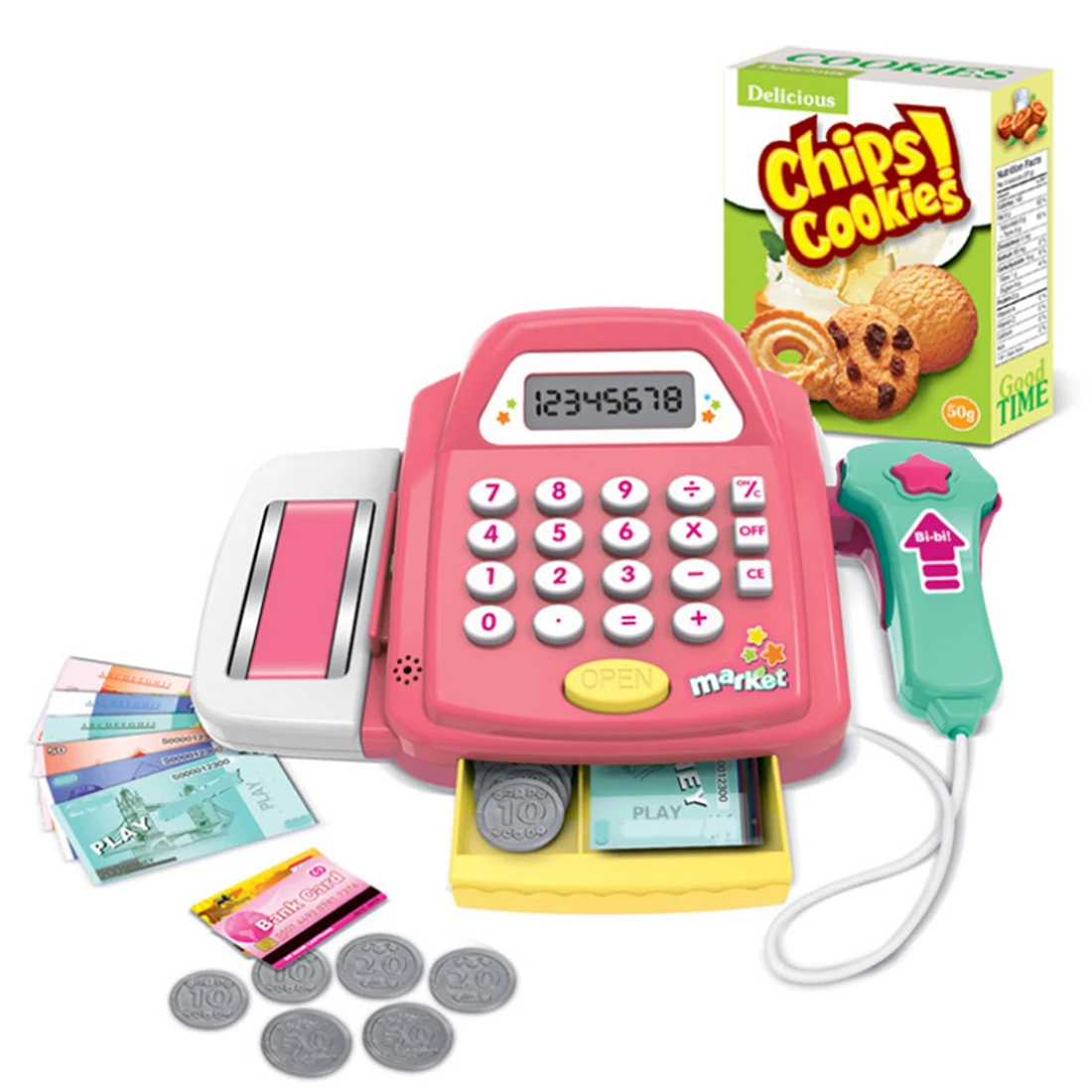 مضحك مسرحية أثاث لعبة مجموعة ماكينة تسجيل المدفوعات النقدية الصراف الأطفال المبكر للأطفال ألعاب تعليمية للبنين بنات-الوردي الأزرق