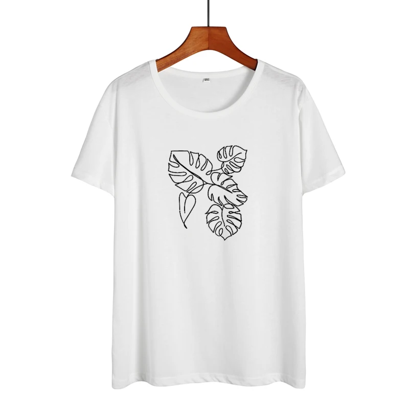 Linha De Folha Tropical Desenho Imprimir Camiseta Mulher Tumblr