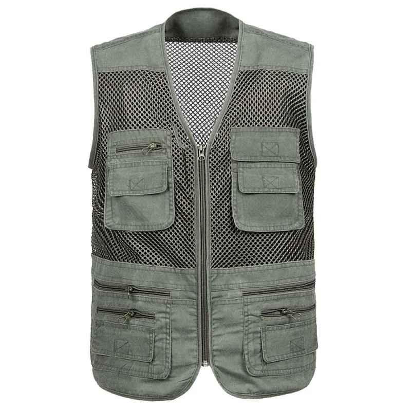 Man Vest Spring and summer vest multi-pocket plus size outdoor casual vest thin mesh photography vest