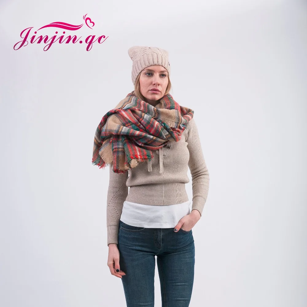 

Jinjin. QC 2019 Зимнее Негабаритное Клетчатое Одеяло Унисекс, Акриловые Кашемировый Шарф-Платок Пашмины Для Весны Echarpe Foulard