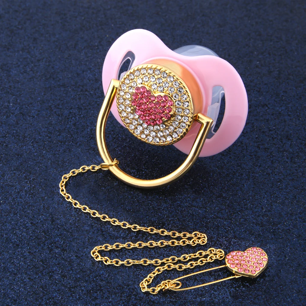 

Luxury Baby Bling Pacifier Rhinestone Red Sweet Heart Crystal Orthodontic Nipple Silicone Soother Baby Dummy Pacifier Clip