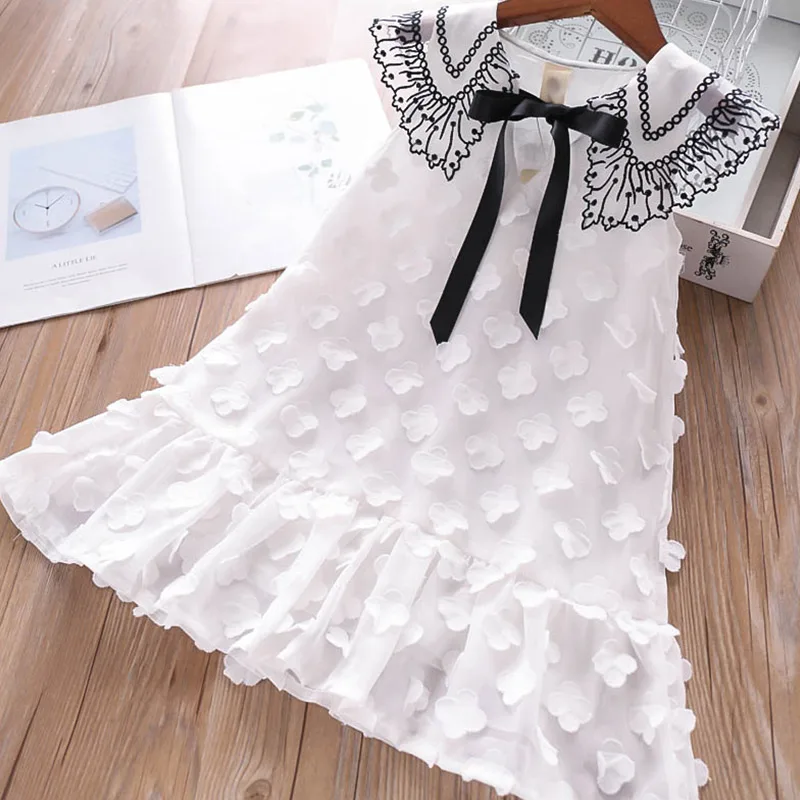 

Baby Vest 2019 Summer Dress New Girls Children's Flower Long Knee-Length Kids Dresses for Girls A-Line Round Collar