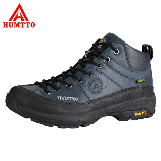 HUMTTO Men Hiking Shoes Outdoor Shoes Full-Grain Leather Waterproof Climbing Shoes Hard-Wearing Thermal Boots Mountain Sneakers