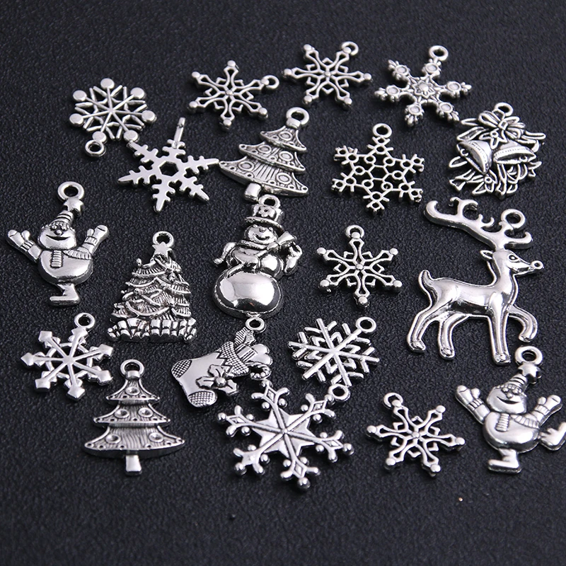 

20Pcs Mixed Two Color Christmas Boot Snowman Boot Snowflake Charms Pendants Jewelry Making Accessor T0977