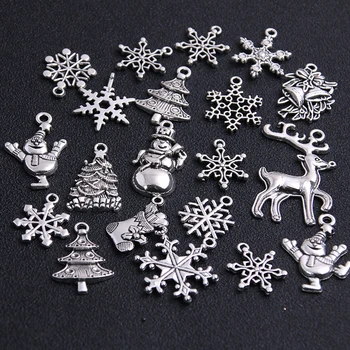 

20Pcs Mixed Two Color Christmas Boot Snowman Boot Snowflake Charms Pendants Jewelry Making Accessor