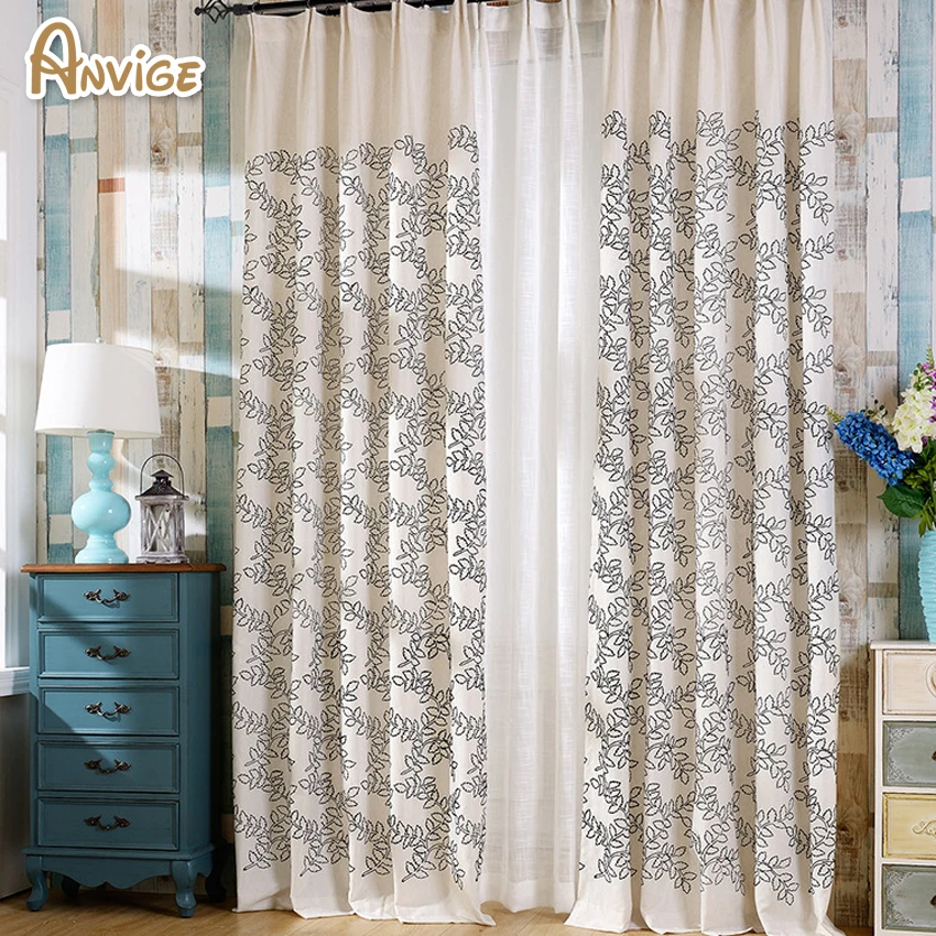 Anvige Garden Embroidered Blackout Curtain Leaf Pattern ...