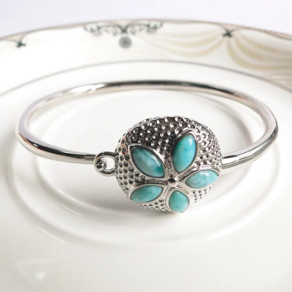

10pcs/Lot Wholesale Jewelry Bracelet 100% Larimar Bangle Sterling Silver 925 Jewelry Gifts Woman Bracelet