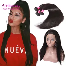 360 Lace Frontal With 3 Bundle Straight Brazilian Virgin Hair With Lace Frontal Ear To Ear Human Hair Weave With 360 Closure