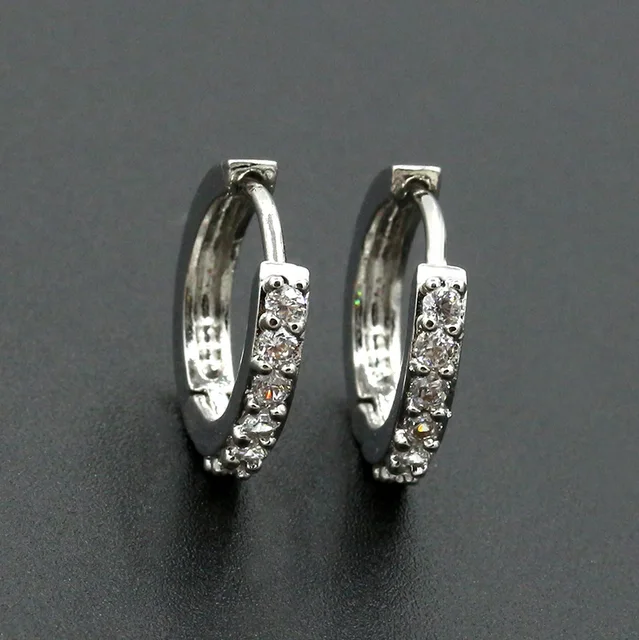 Crystal Hoop Earring Small Circle Huggie Earrings Silver Cubic Crystal Hoop Earring Small Circle Huggie Earrings Silver Cubic Zircon Rhinestone Round Loop Charm Women Men