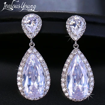 

2019 Fashion Blue Red Green Wedding Long Drop Earrings with Silver Color AAA Zirconia Party Dangle Earrings Jewelry Accessories