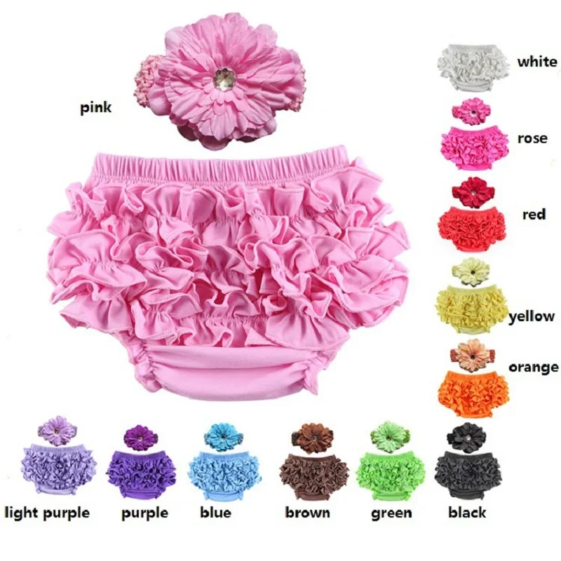 

wholesale Cotton baby bloomers Baby Girls Diaper Covers Bloomers Shorts+headband in set