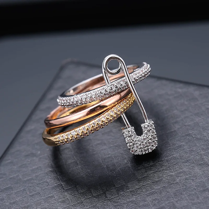 Creative AAA++ Cubic Zirconia Wedding Band Bridal Sets Rings For Women Men Rose Gold Silver Gold Color Pin Ring 2019