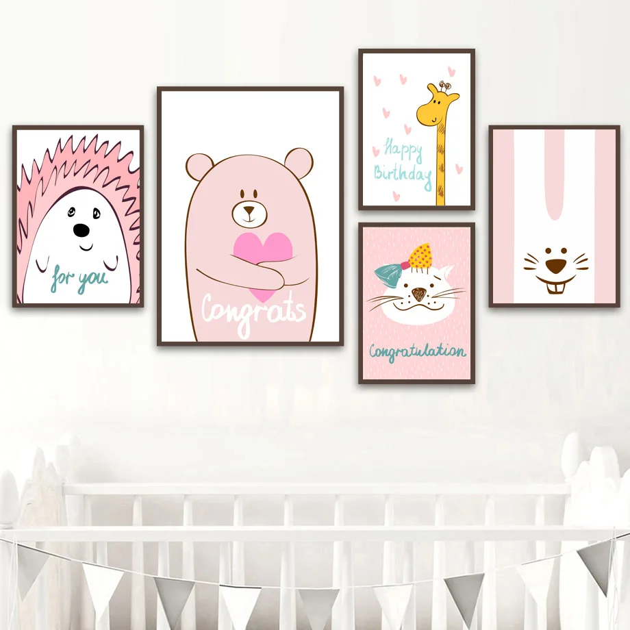 

Bear Rabbit Giraffe Cat Hedgehog Wall Art Canvas Painting Nordic Posters And Prints Animals Wall Pictures Baby Kids Room Decor
