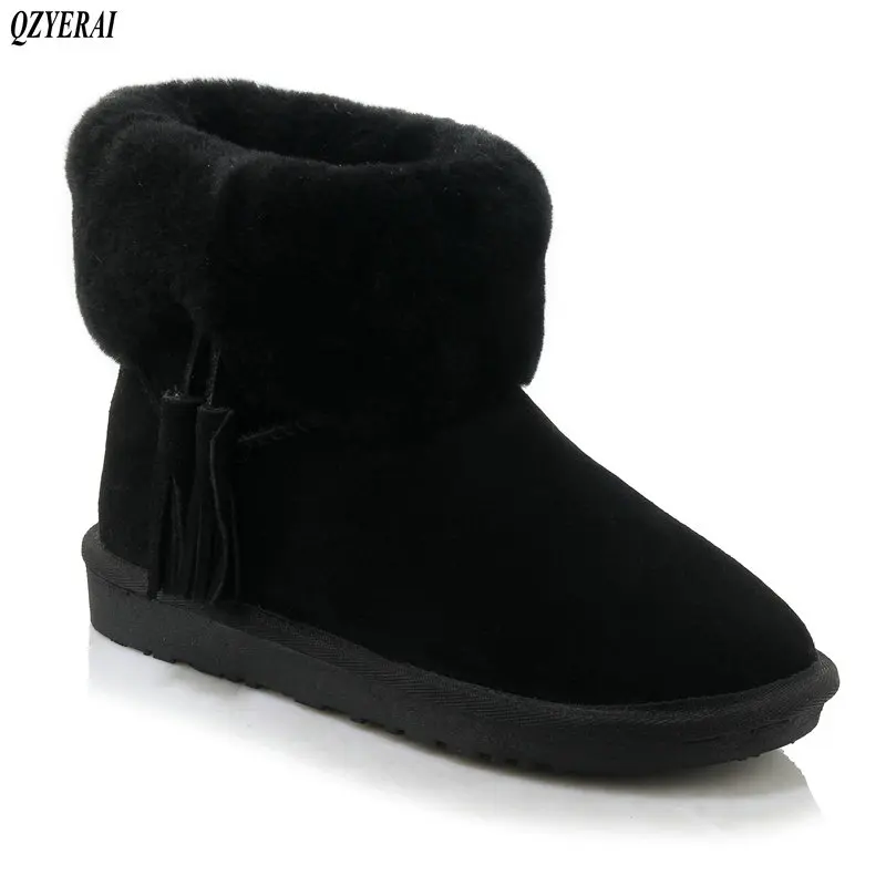 

QZYERAI 2018 High Quality UG Fur Snow Boots Women Fashion Genuine Leather Australia Women's High Boot Winter Women Shoes