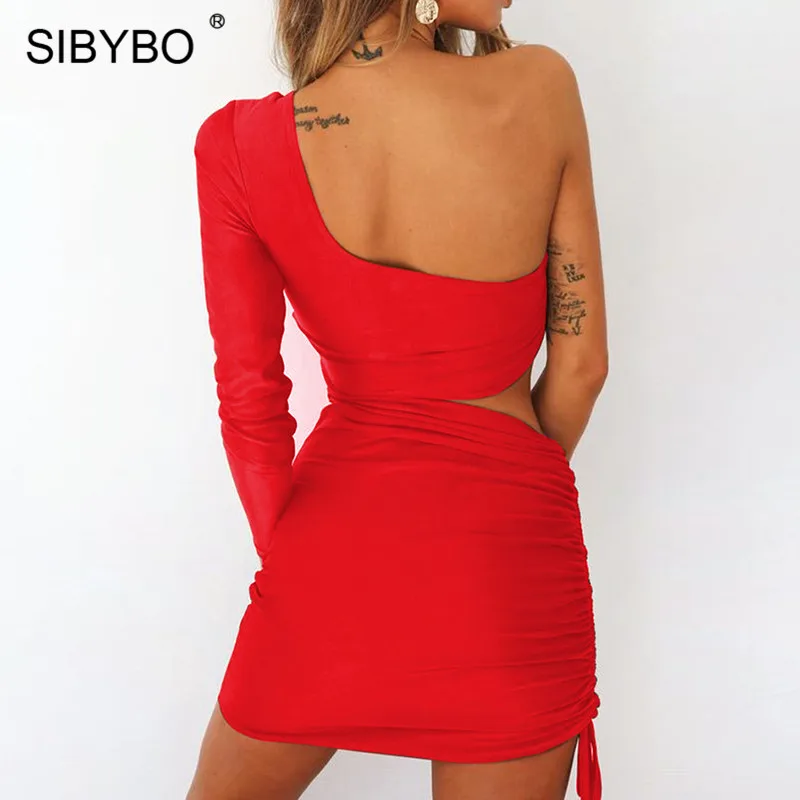 Женское короткое плиссированное платье Sibybo обтягивающее с открытыми плечами
