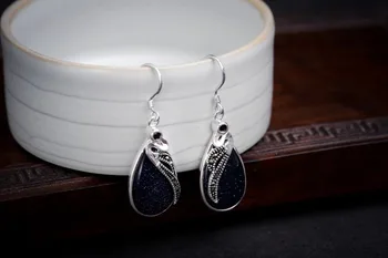 

HANDMADE VINTAGE NATURALRED Lady's HOT SELL 925Blue stone Earrings Brincos Ohrringe SterlingJewelry EarringGenuine Selling Huge