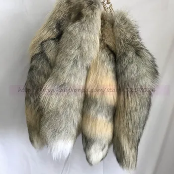 

1 Lot 40cm Real Fox Tail Cosplay Keychain Golden Island Fox Tail Leather Tassel Keychain Handbag Charm Car Keyring Pendant