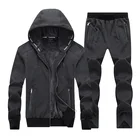 Men Running Set Clothing Sportswear 2018 Winter Fleece Velvet Hoodies Sweatshirts Sets Tracksuits Suit Male Jacket+Pants 2pcs