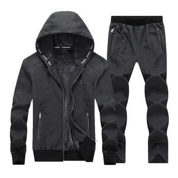 

Men Running Set Clothing Sportswear 2018 Winter Fleece Velvet Hoodies Sweatshirts Sets Tracksuits Suit Male Jacket+Pants 2pcs