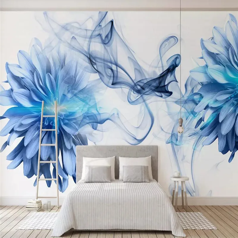 Abstract smoke blue flowers bedroom background wall professional making mural wallpaper wholesale custom poster photo wall